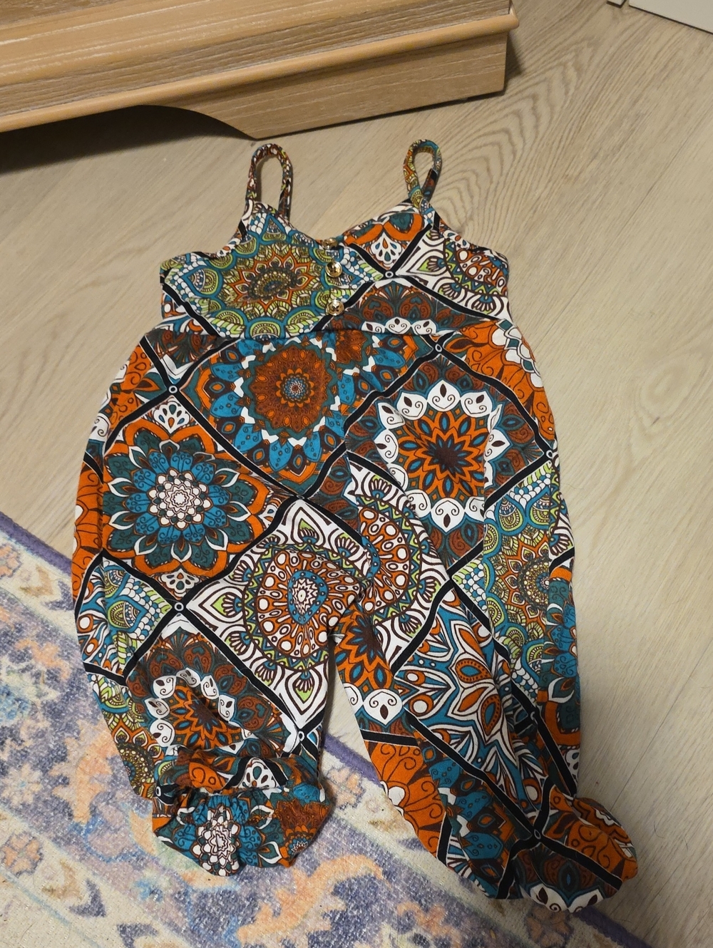 SHEIN Orange & Teal Mandala Print Romper